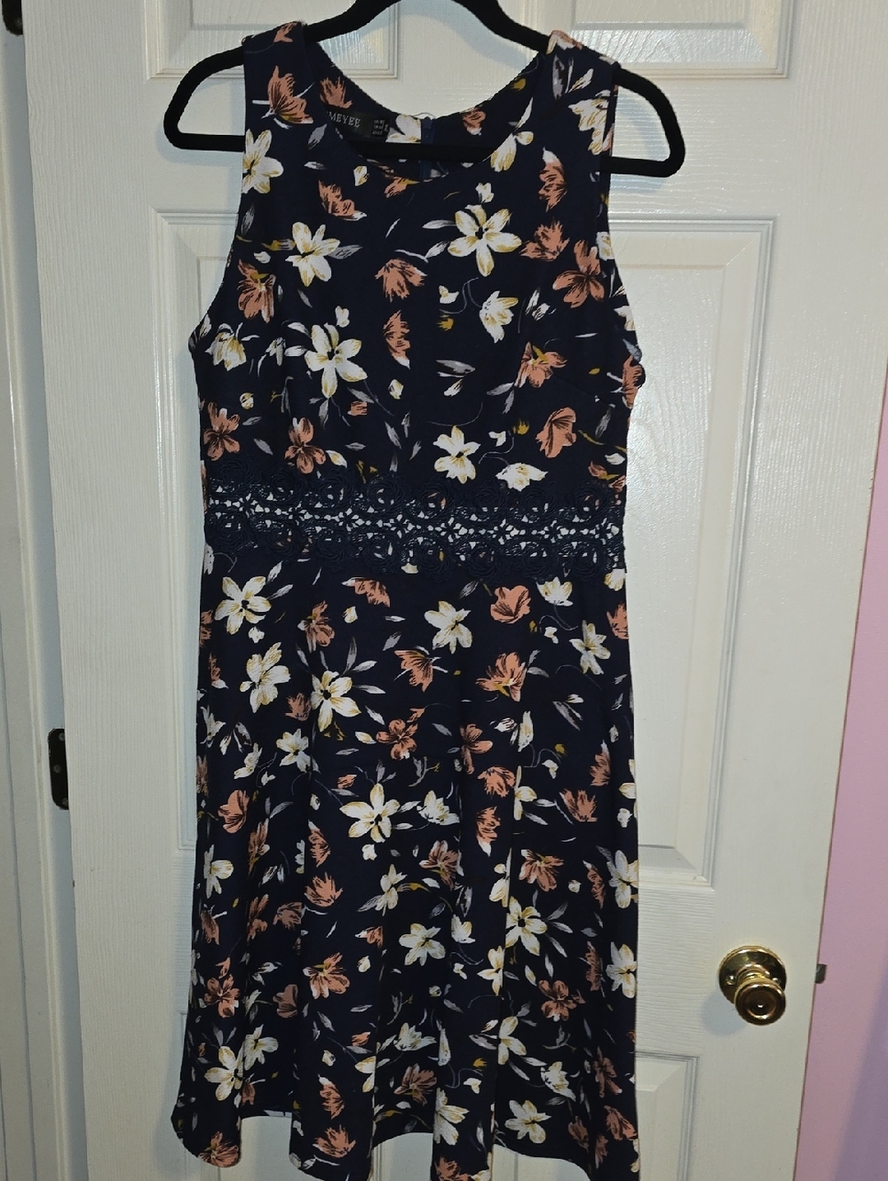 Floral Midi Dress - Navy with Cream‎ & Blush Flowers